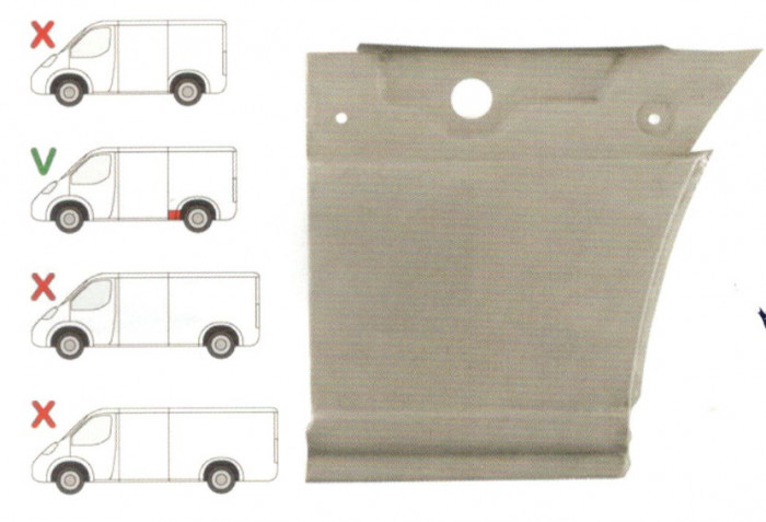 Segment reparatie aripa spate Mercedes Sprinter 2006-, VVW Crafter 2005- , L=3265 Partea Stanga, Spate ,lungime 410 mm, inaltime 393 mm in fta rotii