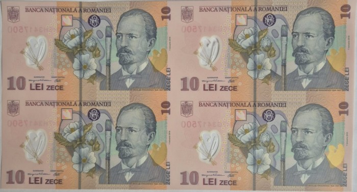 Romania - Coala 10 lei 2024 - 4 bancnote netaiate -- UNC !!!