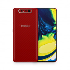 Skin Samsung Galaxy A80 (set 2 folii) CARBON ROSU foto