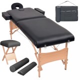 vidaXL Set taburet și masă masaj pliabile 2 zone, 10 cm grosime, negru