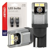 Becuri auto LED Canbus T10 W5W W10W 12V 24V, 4x SMD 3020, lumina alba 6000K, fara efect de palpaire, AMiO 03717, set 2 buc
