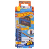 Set de joaca cu 2 masini, Hot Wheels, Mini Garage Speed&amp;Go Garage, JMJ53