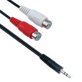 Cablu adaptor audio Jack 3.5mm tata la 2 x RCA mama, 30cm, Stereo, negru, Detech