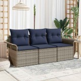 vidaXL Set de canapele pentru grădină cu pernă 3 pcs Gri Rattan poli 3353894