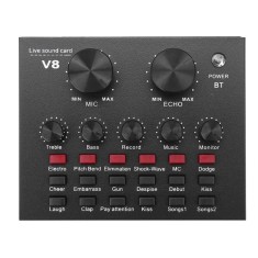 Placa de sunet multifunctionala cu bluetooth Edman V8 pentru live, podcast si muzica, cu 18 efecte, negru