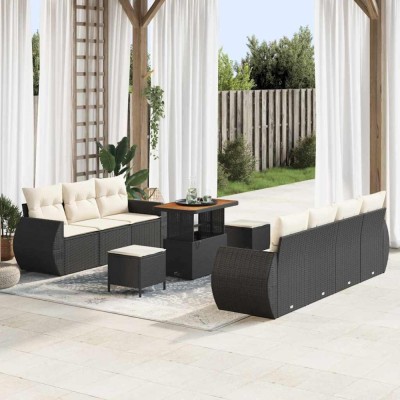 vidaXL Set de canapele pentru grădină cu pernă 10 pcs negru și crem foto