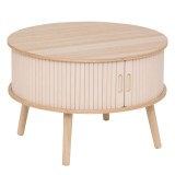 Masuta cafea rotunda Atmosphera Nysos cu usi glisante si raft, 60x40 cm, crem natur Household NewTrend