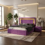 Pat Tapitat Loris Mov Catifea Premium cu Noptiere Tapitate ✅Calitate premium