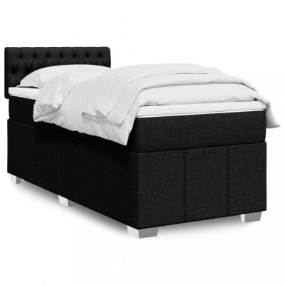 Gossi pat box spring cu saltea, negru, 80x200 cm, textil foto