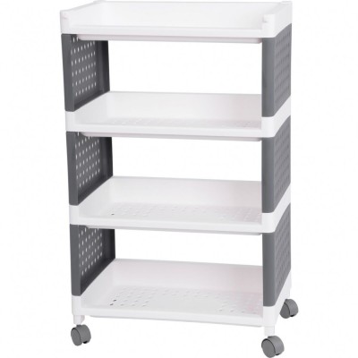 Comoda/raft plastic, MagicHome, pe roti, 4 polite, gri si alb, max 25 kg, 49x29x75.5 cm foto