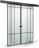 Usa culisanta Boss &reg; Duo Black model Event negru, 95+95x215 cm, sticla Gri securizata, glisanta in ambele directii