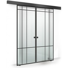 Usa culisanta Boss &reg; Duo Black model Event negru, 60+60x215 cm, sticla Gri securizata, glisanta in ambele directii