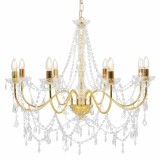 Cumpara ieftin Candelabru cu margele, auriu, 8 becuri E14