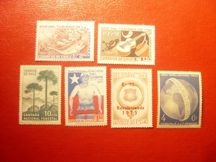 6 Timbre CHILE nestampilate ,serie1val. sau deparaiate : Turism ,Paduri , Cupru