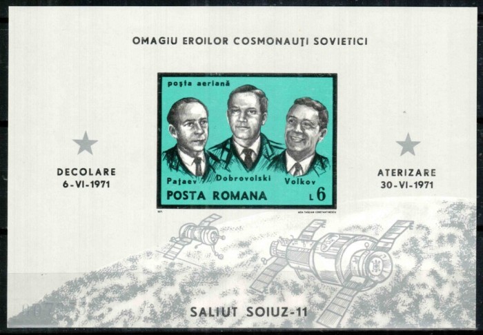 Romania 1971, LP 771, Soiuz 11, colita nedantelata, MNH