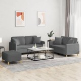 VidaXL Set de canapele cu perne, 3 piese, gri &icirc;nchis, textil