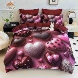 Cumpara ieftin Lenjerie de pat cu elastic,pat dublu,bumbac finet,6 piese, imprimeu 5D imprimeu inimi de ciocolata-A1238