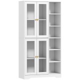 HOMCOM Bufet &icirc;nalt pentru bucătărie, vitrină bufet cu 4 uși cu &icirc;nchidere silențioasă din sticlă securizată, 90x35x172cm, alb | Aosom Romania