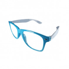 OCHELARI NERD LENTILE TRANSPARENTE RAMA BLEU SI ALB foto