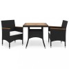 Set mobilier gradina, 3 piese, negru, poliratan si lemn acacia