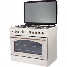 Aragaz Studio Casa, FE90/60 Avena Rustic, 90 cm, 4 arzatoare gaz+ 1 ochi electric, rotisor, grill, gratare fonta