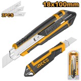Cutter Plastic cu Maner Cauciuc + 3 Rezerve INGCO HKNS16538 &ndash; Precizie si Confort in Taiere