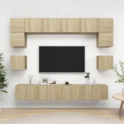 Gossi set de dulapuri tv, 8 piese, stejar sonoma, lemn prelucrat foto