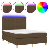 Cumpara ieftin Pat cu arcuri, saltea si LED, maro inchis, 140x200 cm, textil