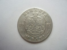 ROMANIA - 50 BANI 1881, AG835 , CAROL I, L14.57