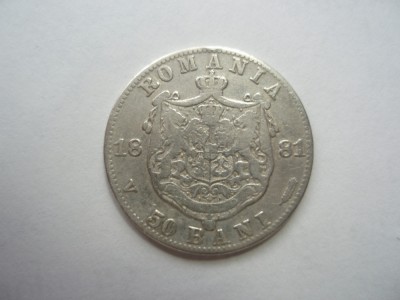 ROMANIA - 50 BANI 1881, AG835 , CAROL I, L14.57 foto