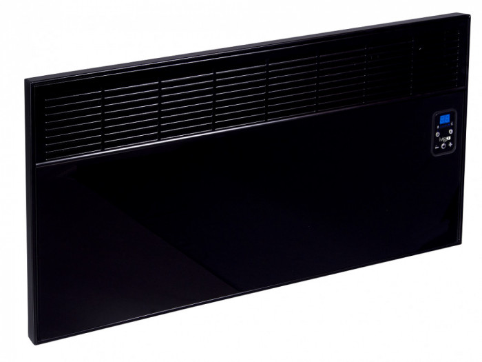 Convector de perete sau pardoseala iVigo EPK 2000 W Black Glass, control electronic, Termostat de siguranta, termostat reglabil, IP 24, pentru 24 mp,