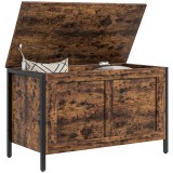 HOMCOM Bancă de Depozitare de 95L &icirc;n Stil Industrial cu Capac cu Balamale de Siguranță, 80x40x49 cm, Maro Rustic | Aosom Romania