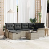 Set de canapea de grădină vidaXL de 7 piese cu perne gri deschis din rattan poliester