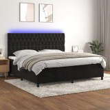 Cumpara ieftin Pat cu arcuri, saltea și LED, negru, 200x200 cm, catifea