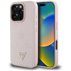 Husa iPhone 16 Pro Max Guess Peony Grained Hot Stamp Triangle MagSafe, roz, GUHMP16XPGBTMP foto