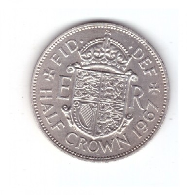 Moneda Anglia 1/2 / half crown 1967, stare foarte buna, cu luciu, curata foto