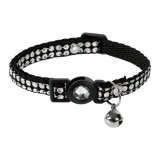Zgarda Pisică, M&amp;P, Strass și Clopoțel, Negru, 30x1cm, Ajustabilă, Oem