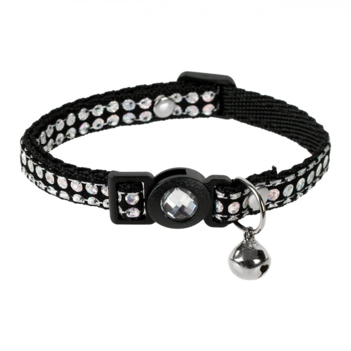 Zgarda Pisică, M&amp;P, Strass și Clopoțel, Negru, 30x1cm, Ajustabilă
