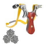 Cumpara ieftin Set prastie cu lase, Sling Queen, metalic, 11.5 cm, cu boloboc, maner lemn, maro si 300 bile de 10 mm