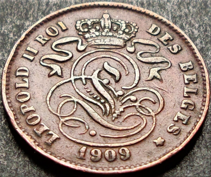 Moneda istorica 2 CENTIMES - BELGIA, anul 1909 *cod 1576 - BELGES = excelenta
