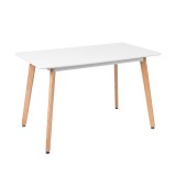 Masa de Dining Verona Leziter 120x70 cm, Alb, Design Dreptunghiular, MDF, Picioare Fag