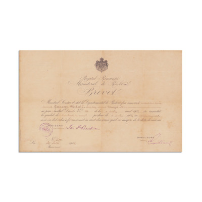 Cornescu Mihail, brevet semnat olograf de Ion I. C. Brătianu, 1902 foto