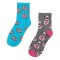 șosete Sport Fancy, Quart, Set 2 Perechi, Imprimeu Donuts și Pugs, Turcoaz și Gri, Femei