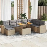 vidaXL Set canapele de grădină, 9 piese, cu perne, bej, poliratan 3327076