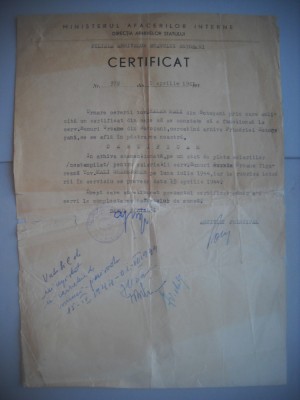 HOPCT DOCUMENT VECHI 404 CERTIFICAT ARHIVELE STATULUI M I BOTOSANI 1961 foto