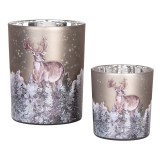 Cumpara ieftin Set 2 suporturi lumanari sticla maro argintie Ren 7x8 cm, 10x13 cm
