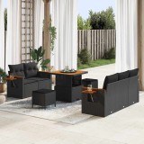 VidaXL Set de canapele pentru grădină , 8 piese, cu perne, din rattan poly negru și lemn de acacia.