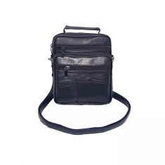 Borseta barbateasca pentru umar si mana, din piele naturala, neagra, 19 x16 cm, Magrot 24033