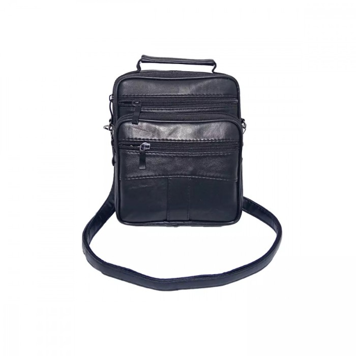 Borseta barbateasca pentru umar si mana, din piele naturala, neagra, 19 x16 cm, Magrot 24033