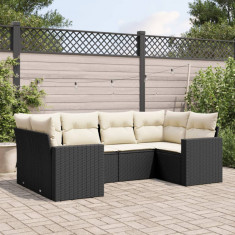 Set mobilier de gradina cu perne, 6 piese, negru, poliratan